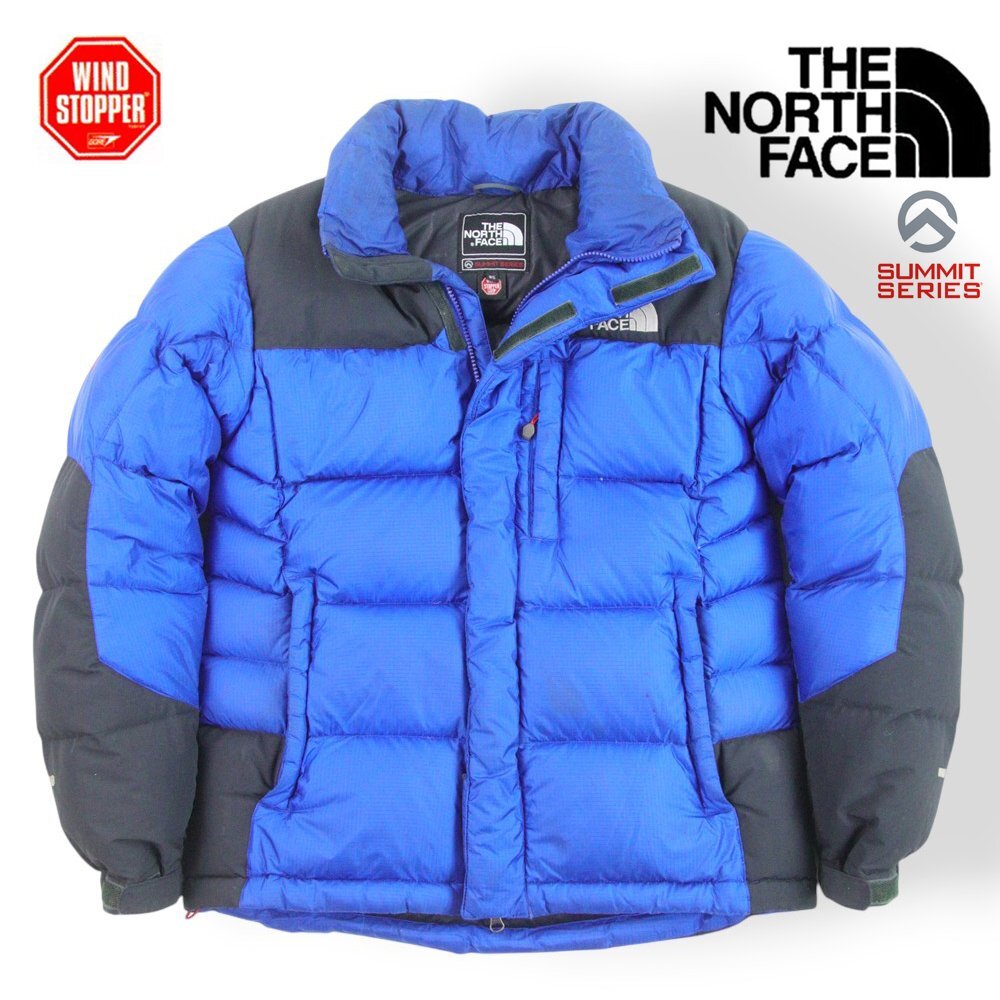 美品 ノースフェイス NFJ1DD66 ゴアテックス SUMMIT WINDSTOPPER 700フィル バルトロ ダウンジャケット 青 黒 95 M【参考価格￥58,300-】