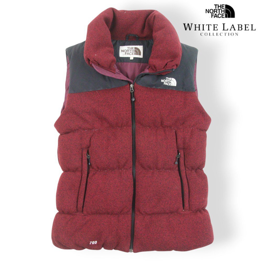美品 ノースフェイス ホワイトレーベル NYV1DD80 700フィル W'S BLOOM DOWN VEST ブルーム ダウンベスト 赤 黒 100 XXL【参考価格￥31,900-