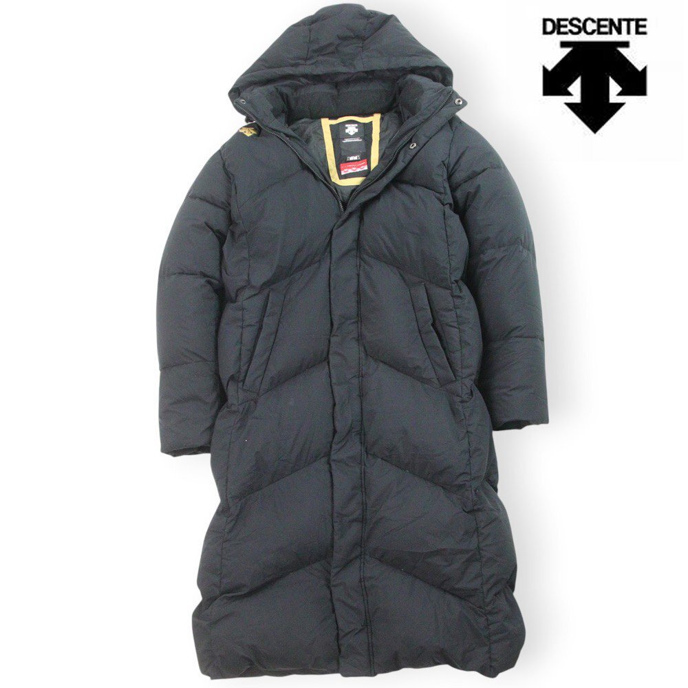 美品 DESCENTE デサント HEAT NAVI ヒートナビ ベンチコートマキシ丈 超ロング ダウンコート 黒 L【参考価格￥38,500-】