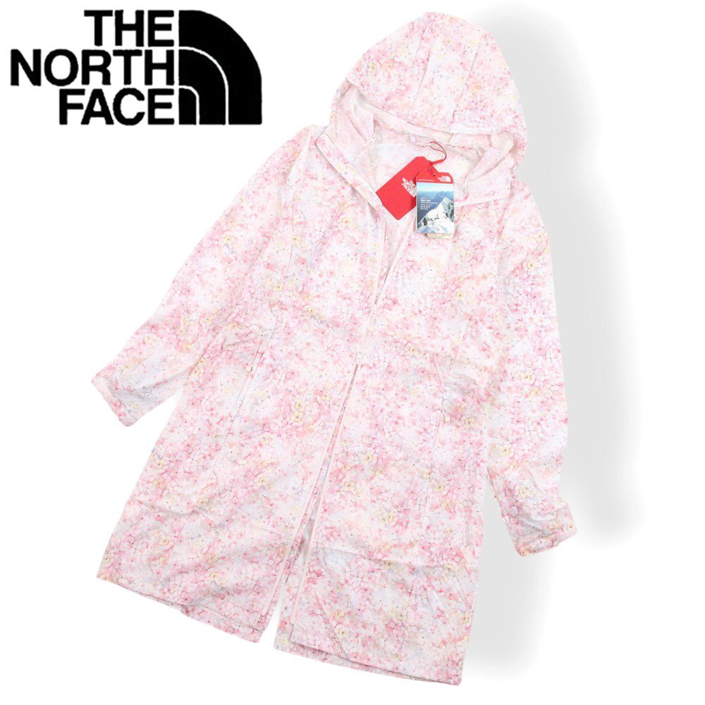 新品タグ付き ノースフェイス NC3LL33A W'S AIRY COAT 撥水 花柄 フード付き エアリー レインコート 桜 ピンク XL/100【参考価格￥19,580-