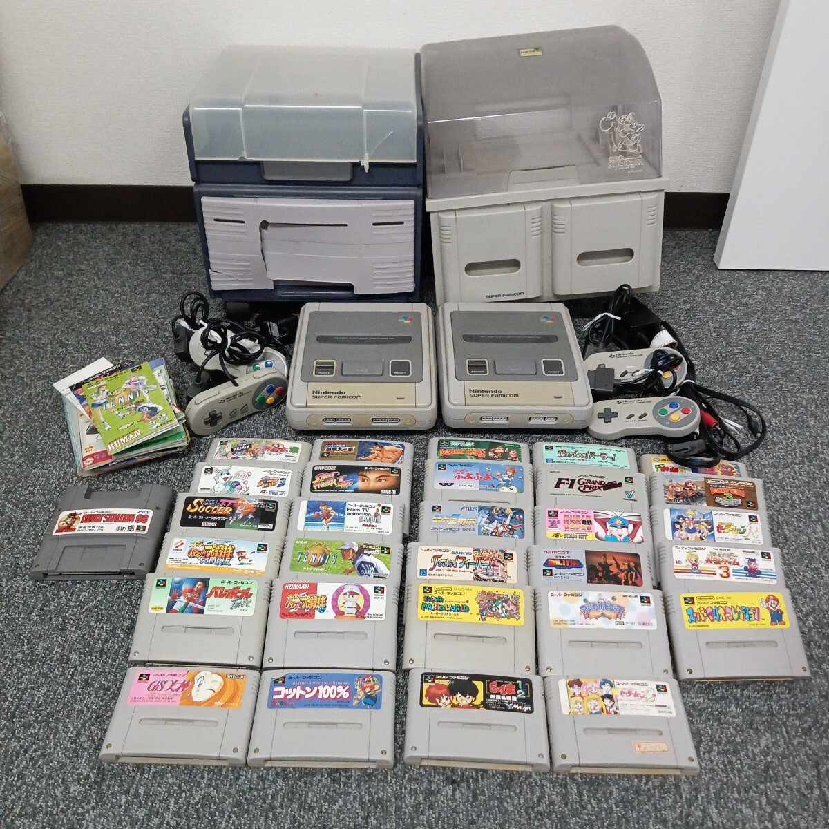 C Nintendo ニンテンドー スーパーファミコン SHVC-001 本体 ソフト29点 公式ケースまとめ 傷汚れ・破損あり 本体通電確認のみ ジャンク品