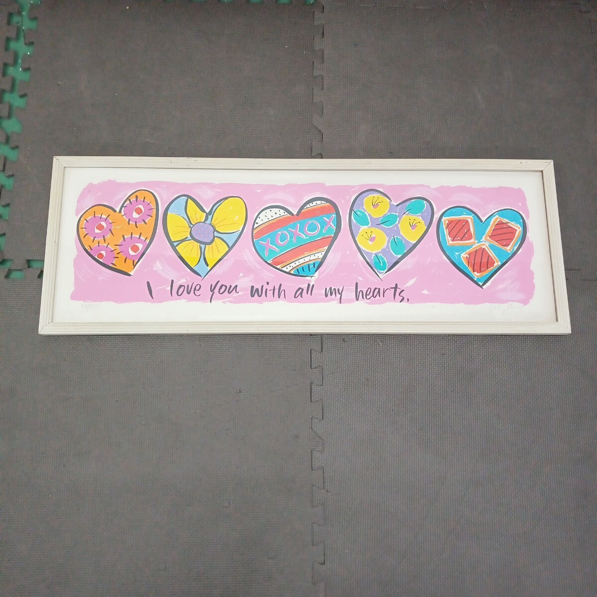 C サリー・ハス Sally Huss アートプリント 版画 I love you with all my hearts 33/250 額入り 横・約94cm 縦・約33cm