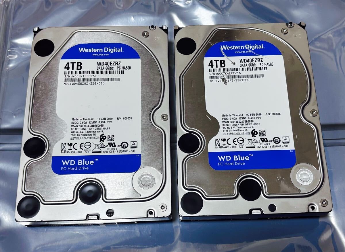 【正常判定 不良セクタなし】WD40EZRZ 4TB 2台セット 合計8TB HDD SMART良好 WD Blue 3.5インチ ハードディスク①