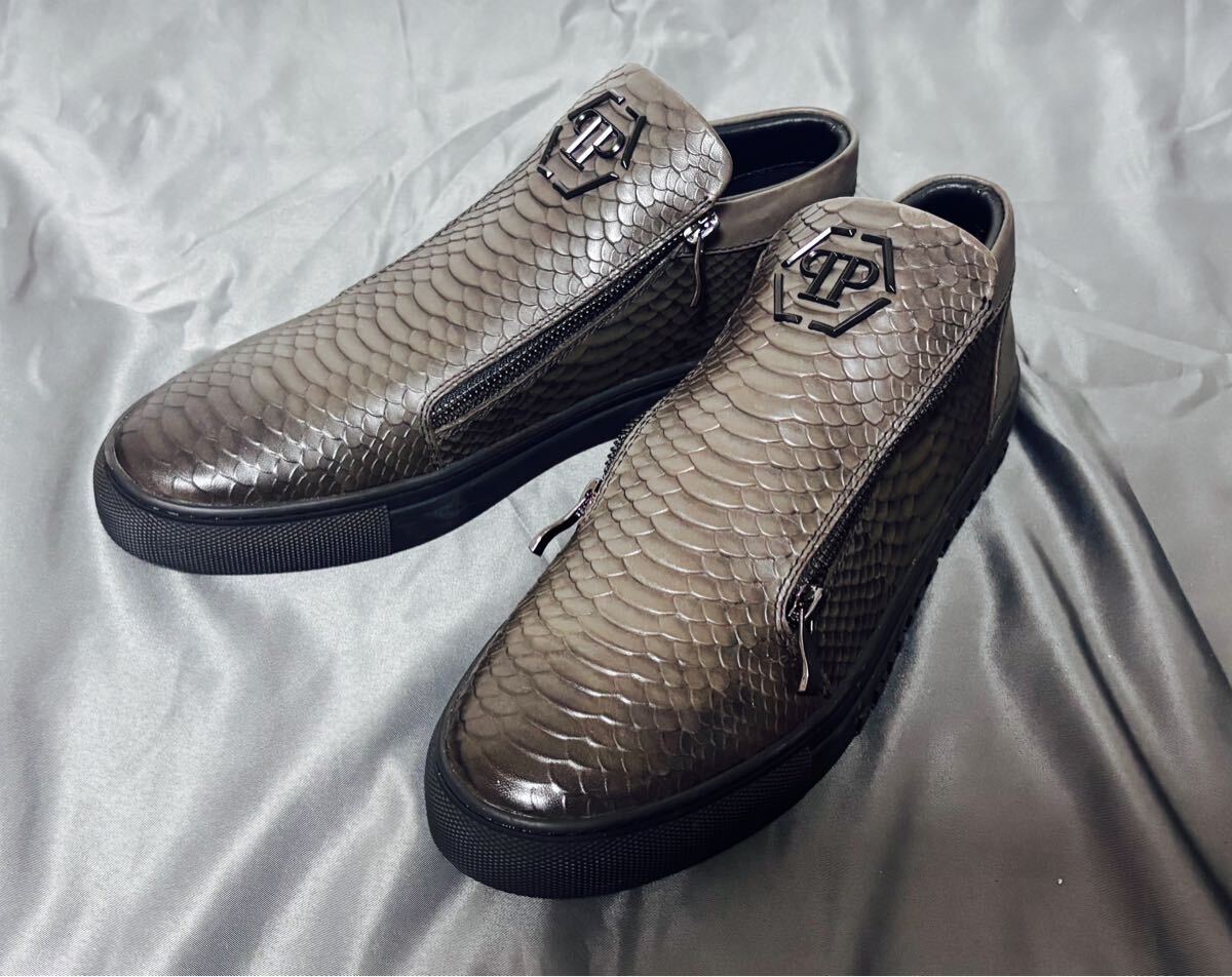 PHILIPP PLEIN フィリッププレイン スリッポン スニーカー 44 約27.5cm パイソン型押し レザー イタリア製 未使用品