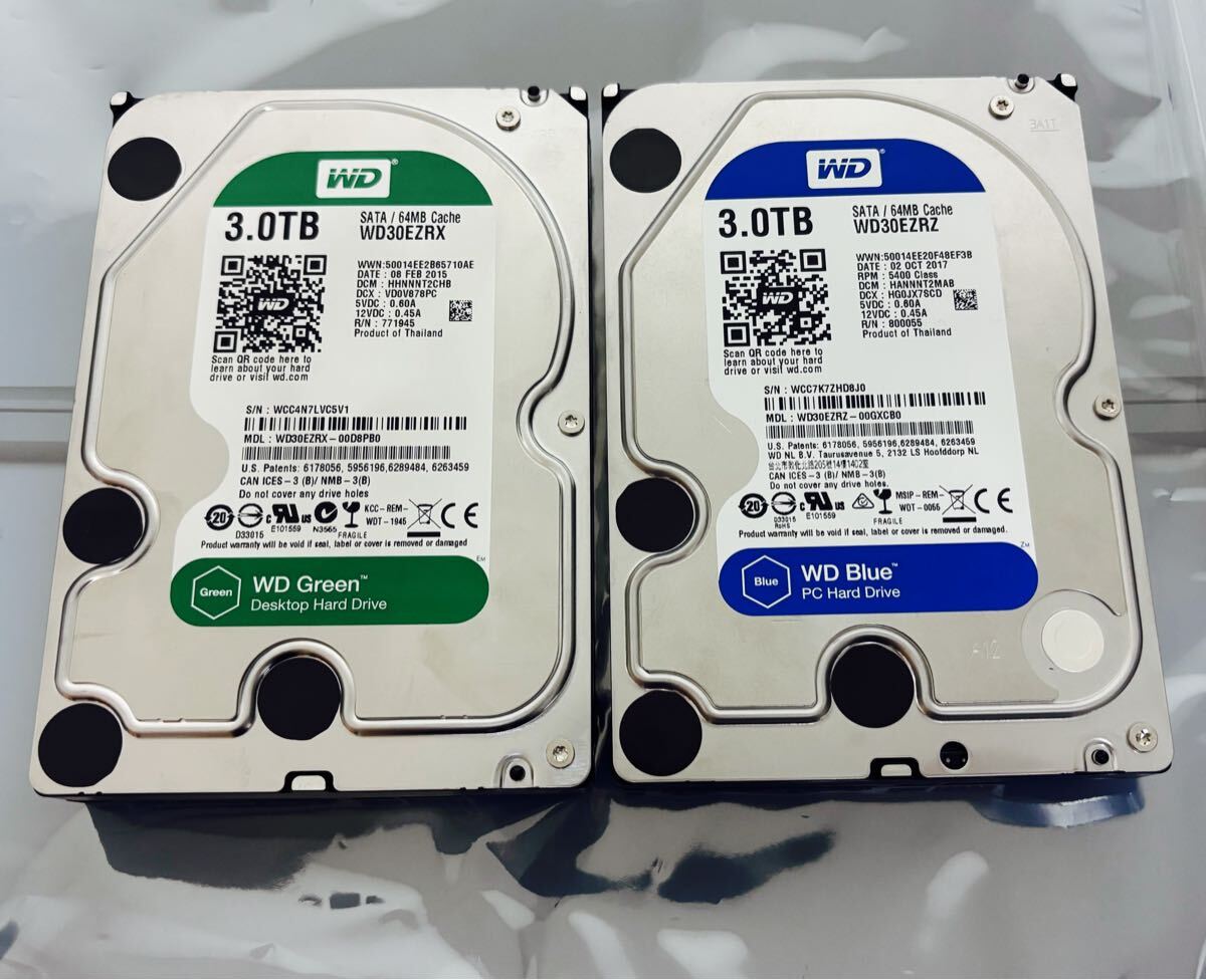 【正常判定 不良セクタなし 片方473時間】WD 3TB HDD 2台セット 合計6TB 片方473時間 WD30EZRZ/WD30EZRX 動作確認済