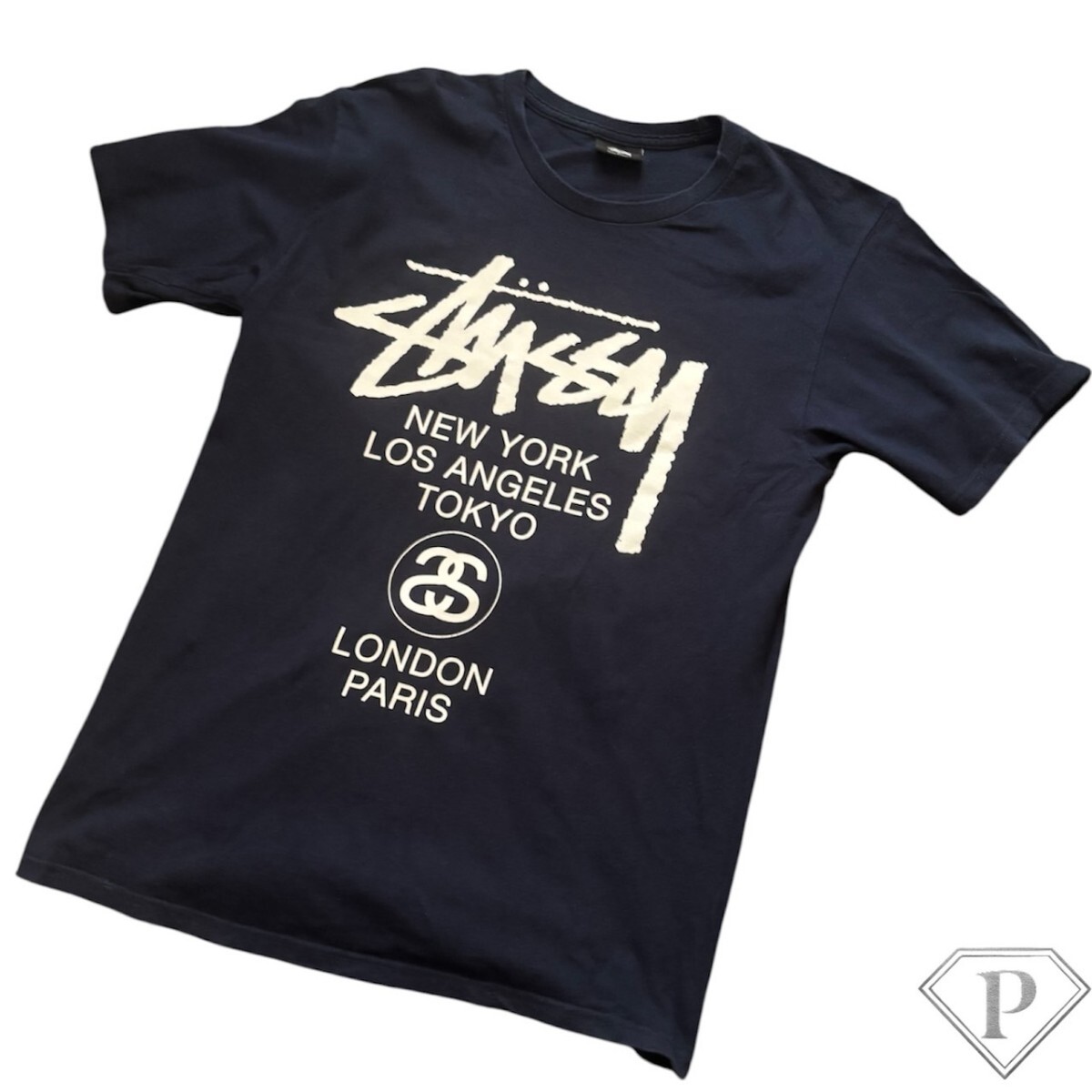 (1円スタート) Stussy 90's RN・94974 CA・28629 STUSSY Tシャツ ステューシー WORLD TOUR プリント ワールドツアー コットン Mサイズ