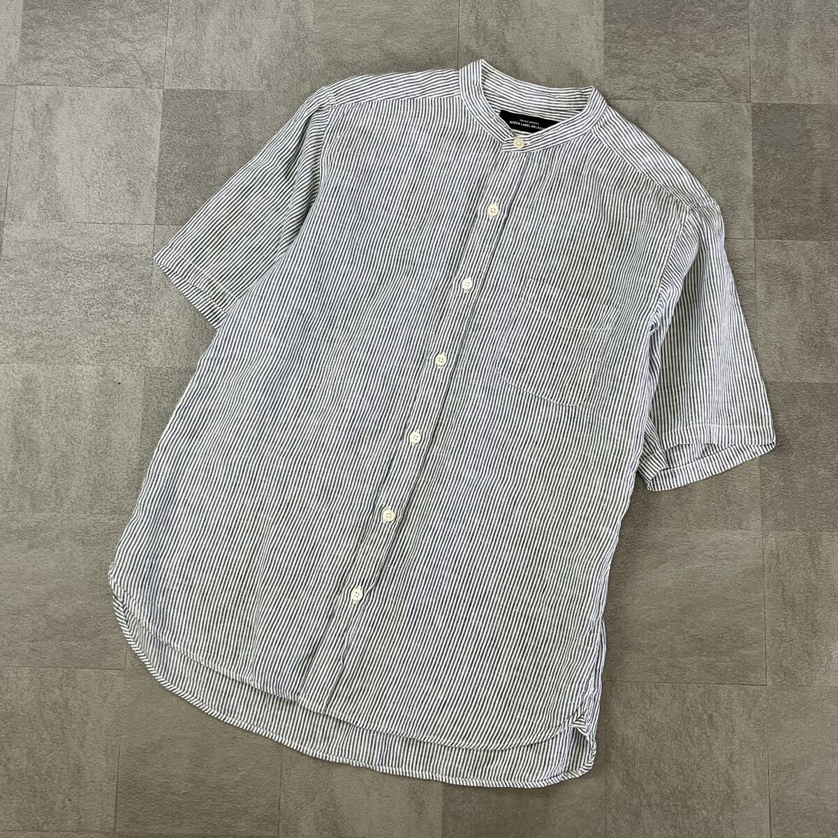 UNITED ARROWS GREEN LABEL RELAXING ユナイテッドアローズ　半袖リネンシャツ　ストライプ　トップス　Herdmans サイズL 古着