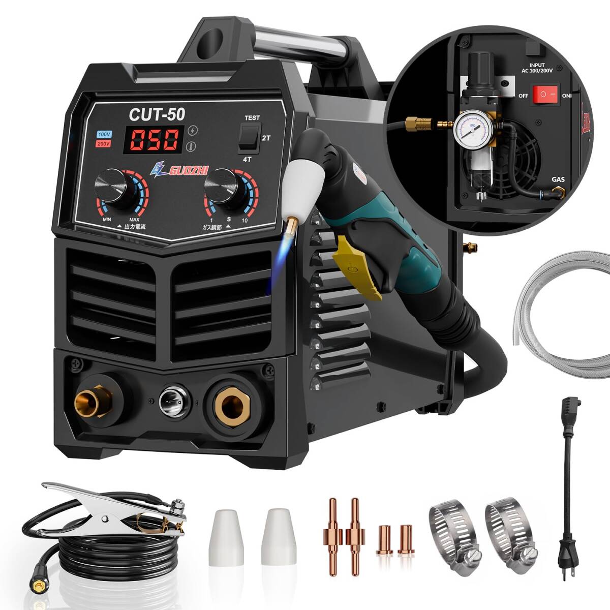 GZ GUOZHI プラズマ切断機 エアプラズマカッター 100v 200v 最大切断厚20mm 高周波数 プラズマ 切断機 Iy