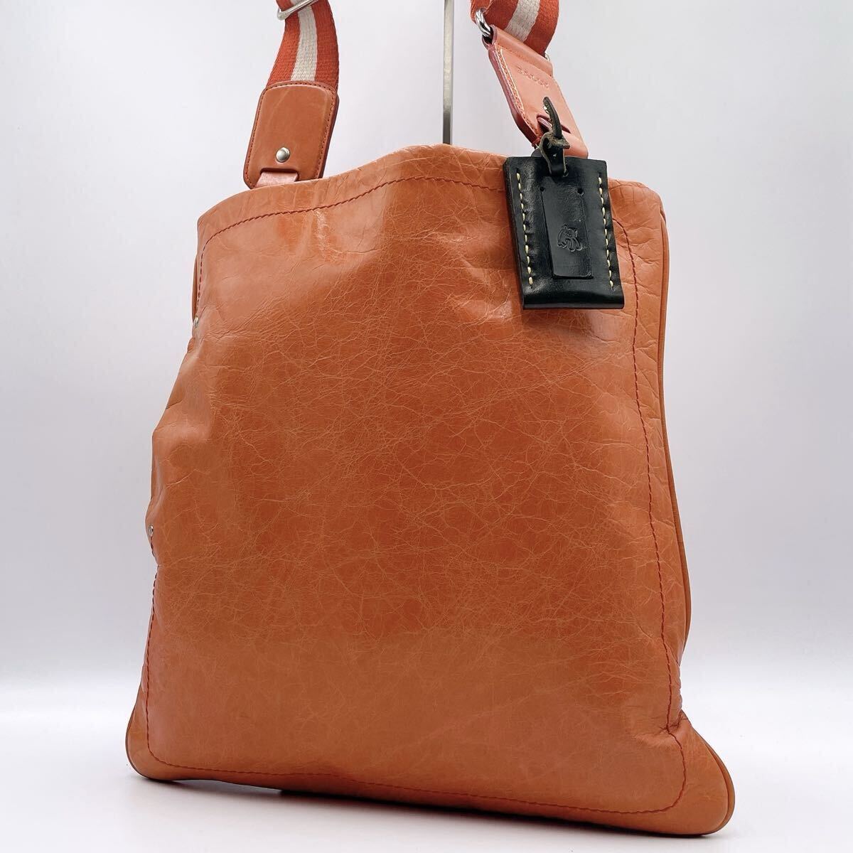 h257 希少色 BALLY バリー トレスポ メンズ ビジネス ショルダーバッグ ボディバッグ サコッシュ レザー 本革 肩掛け 斜め掛け オレンジ系