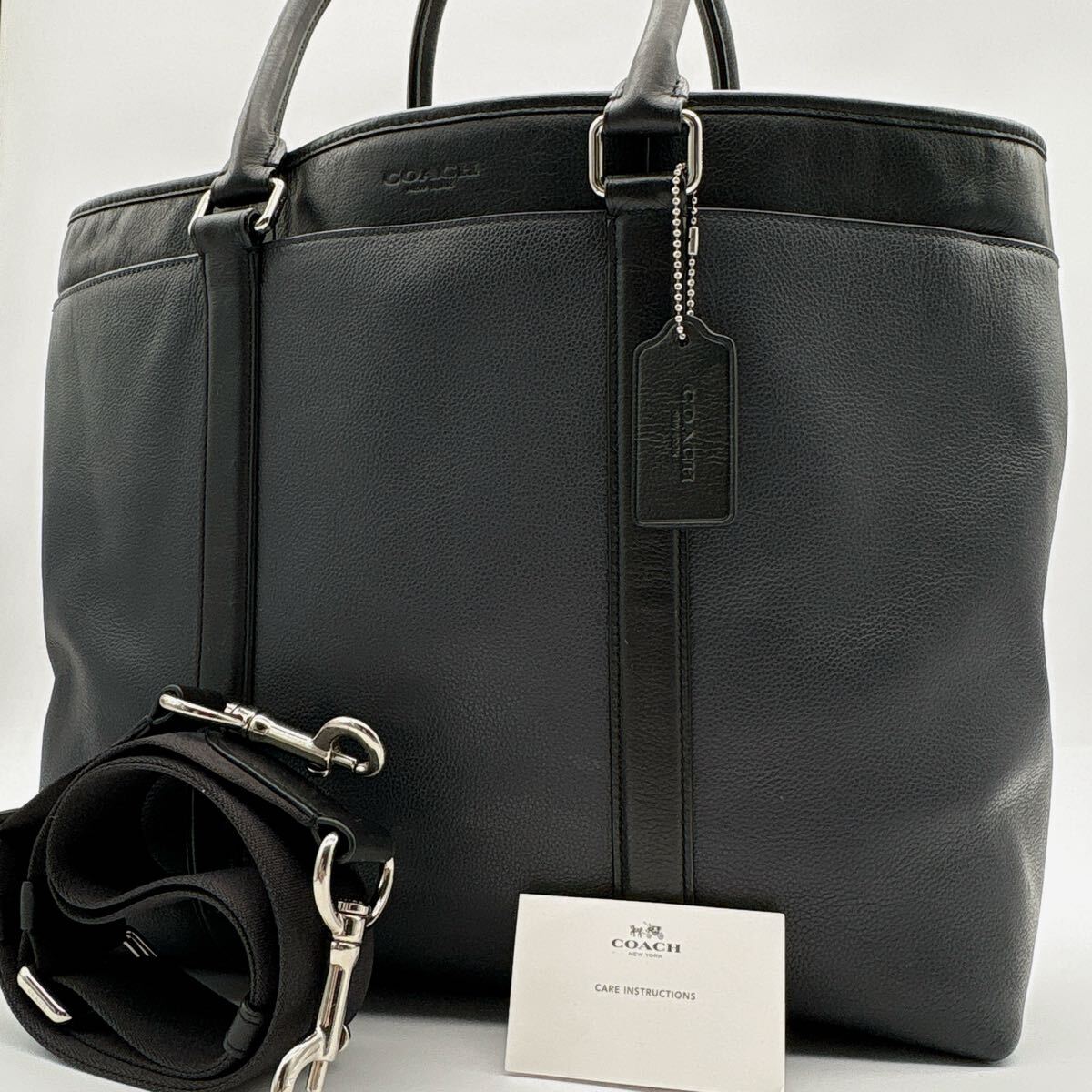 y255 定価10万 COACH コーチ メトロポリタン 2way ビジネスバッグ F54758 トートバッグ 肩掛け レザー A4可 メンズ グレー ブラック
