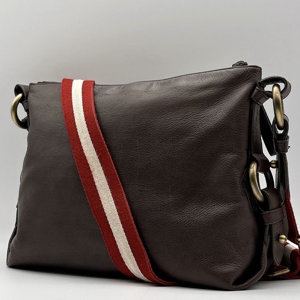 y268 マチあり 美品 BALLY バリー メッセンジャー バッグ ショルダー ボディ メンズ ビジネス レザー 本革 ブラウン トレスポ 斜めがけ