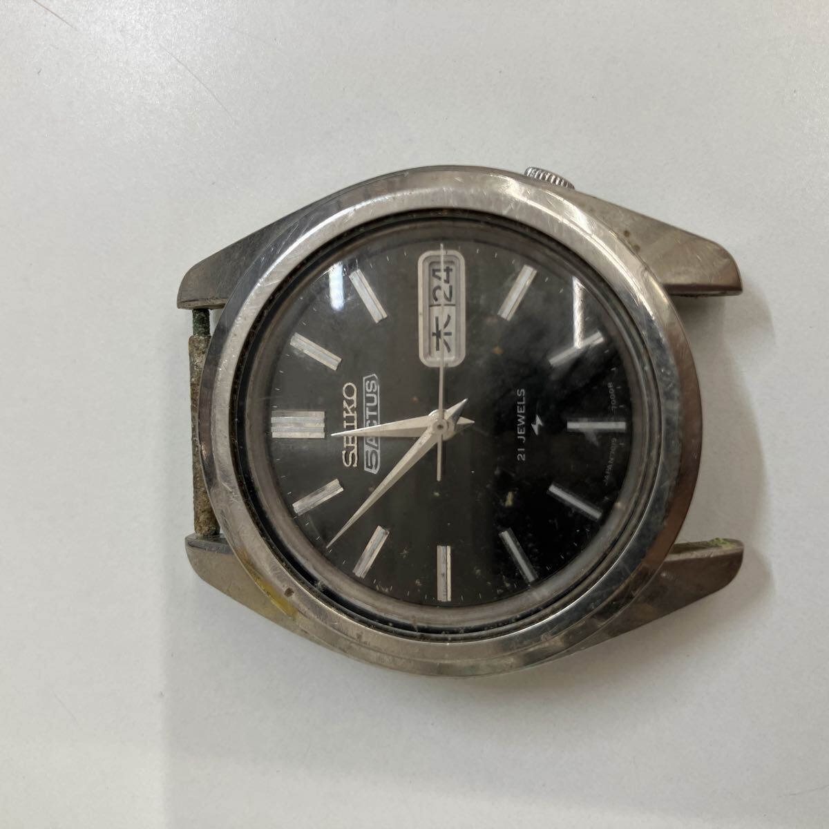 SEIKO セイコー 5ACTUS デイデイト 自動巻き 5アクタス 腕時計フェイス ブラック文字盤 ラウンド シルバーカラー 現在稼働【0】