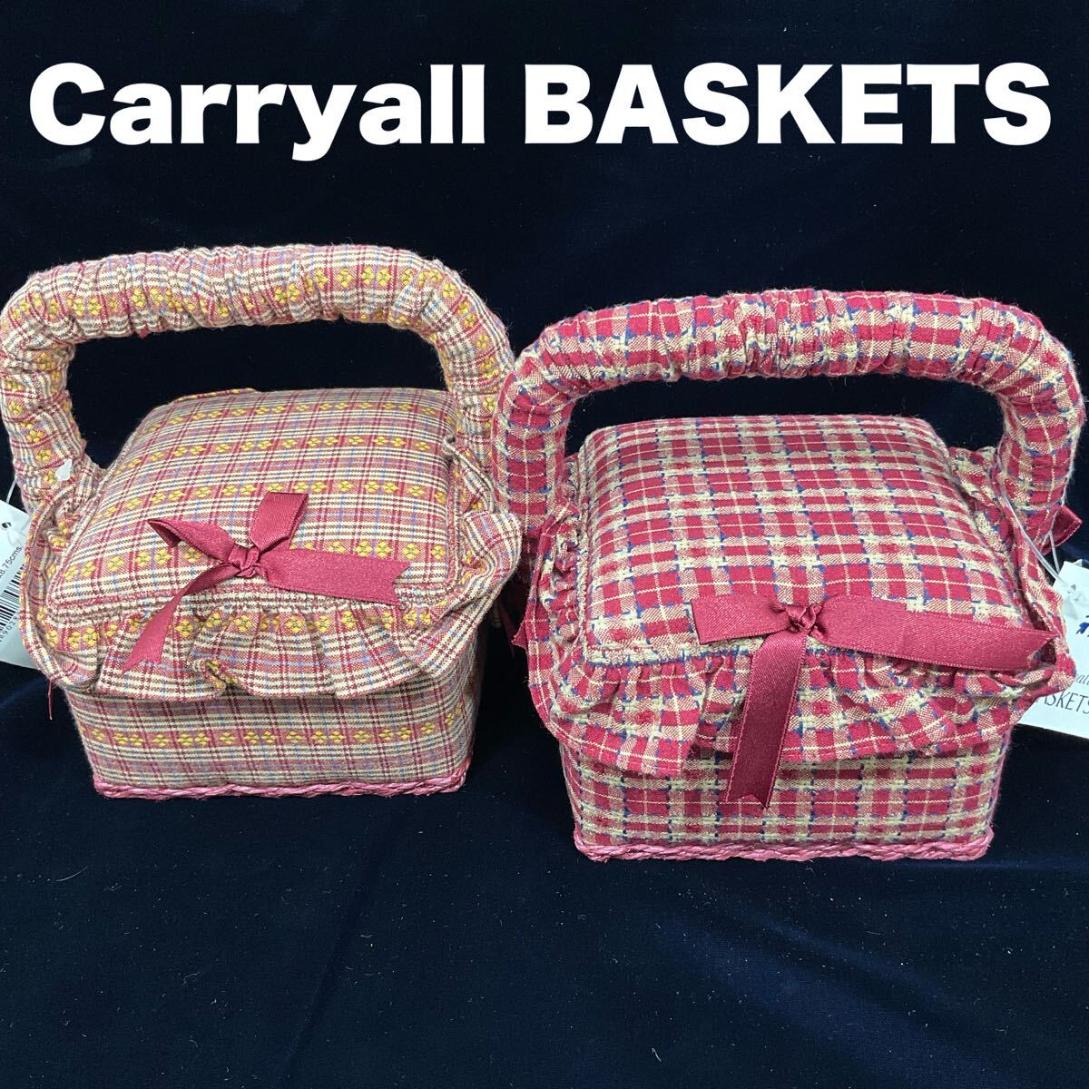 【未使用】Carryall BASKETS ソーイングボックス 小物入れ 2点 ギンガムチェック 小物入れ 裁縫道具(C612)