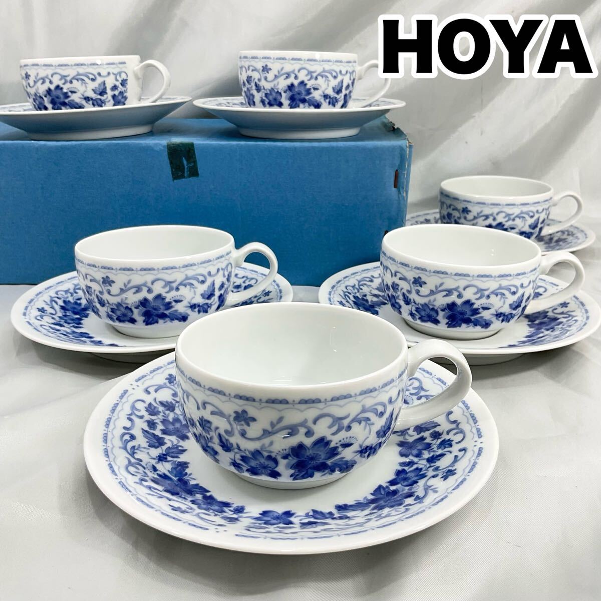 【未使用】HOYA ホヤ Cleanカップ&ソーサー 6客 花柄 陶器 (C623)
