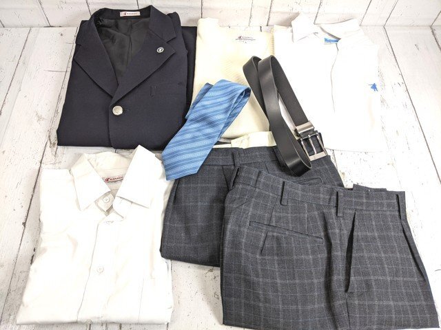 6og537/衣類■クラーク記念国際高等学校■男子学生服 ブレザー制服 MB 上下セット ズボン ネクタイ 校章【u20】