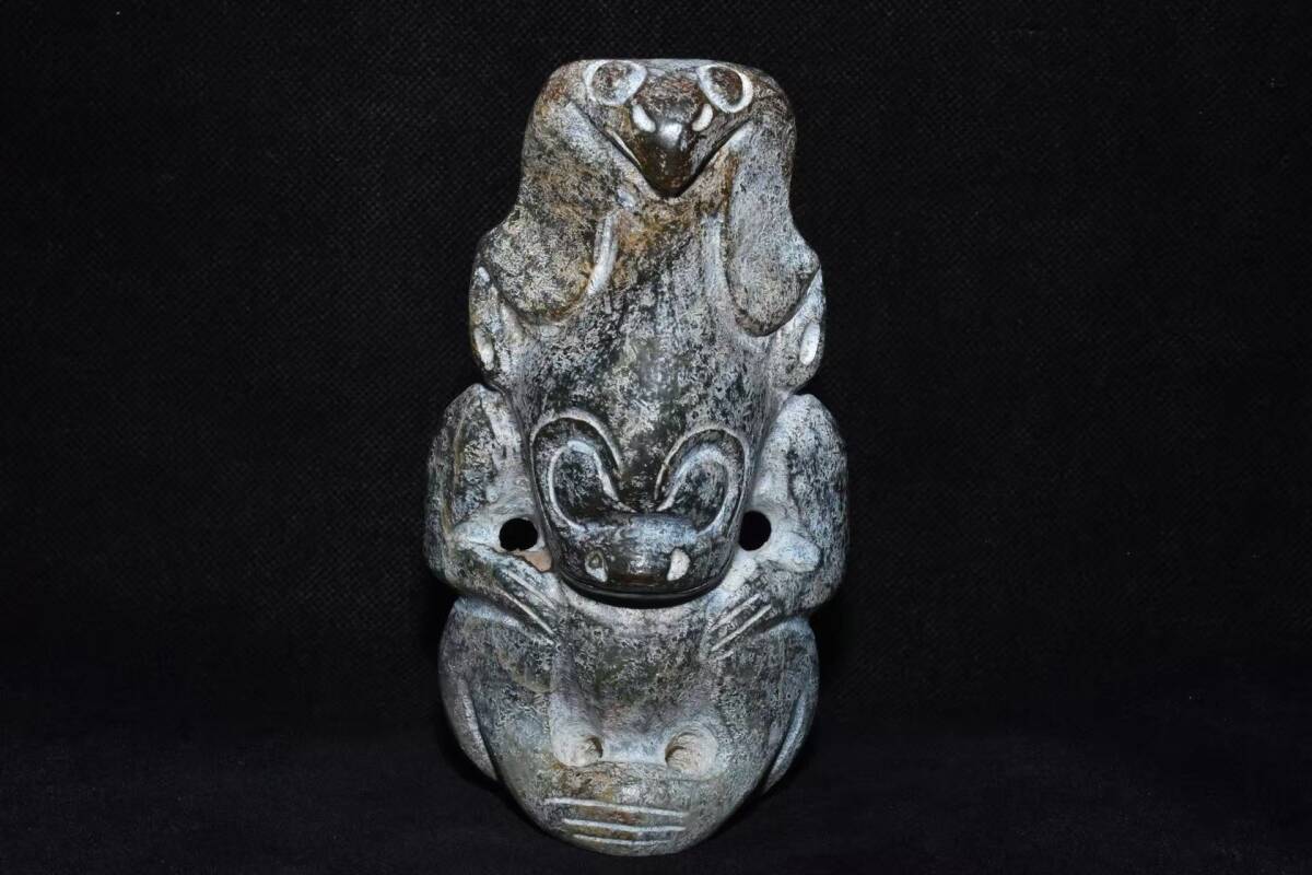 【中古文化*紅山文化様式 古玉製 複合神獣玉件 手彫り 祭祀用礼器 中国古代美術 骨董品 時代物 希少品】