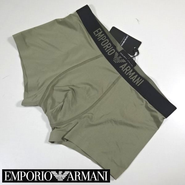 新品 EMPORIO ARMANI エンポリオアルマーニ ロゴ ボクサーパンツ 下着 ボクサーブリーフ S-M カーキ黒 メンズ 男性 紳士 正規品