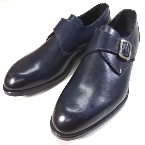 ☆新品訳 CRISCI クリッシー モンクストラップ 本牛革 レザー ビジネスシューズ 靴 26-26.5cm 42 紺 メンズ 男性 紳士