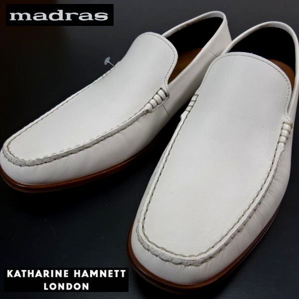 ◎新品 キャサリンハムネットロンドン 定2.09万 本革レザー スリッポン ビジネスシューズ 靴 白 25.5cm KATHARINE HAMNETT madras マドラス