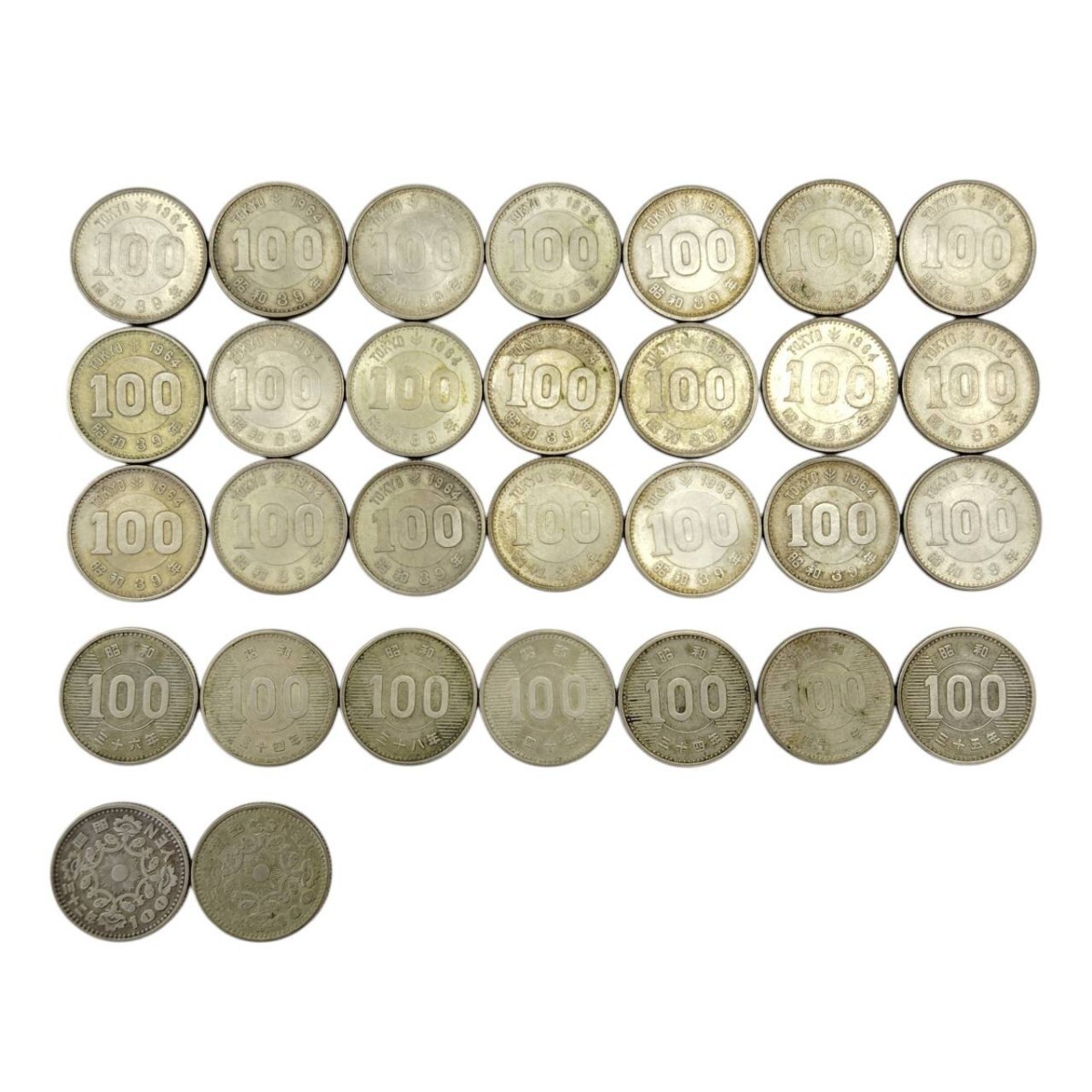 S-07753 古銭 100円銀貨 計30枚 昭和32~41年 東京オリンピック 稲 鳳凰 稲穂 硬貨 銀貨 貨幣 記念硬貨 コレクション 現状品 28