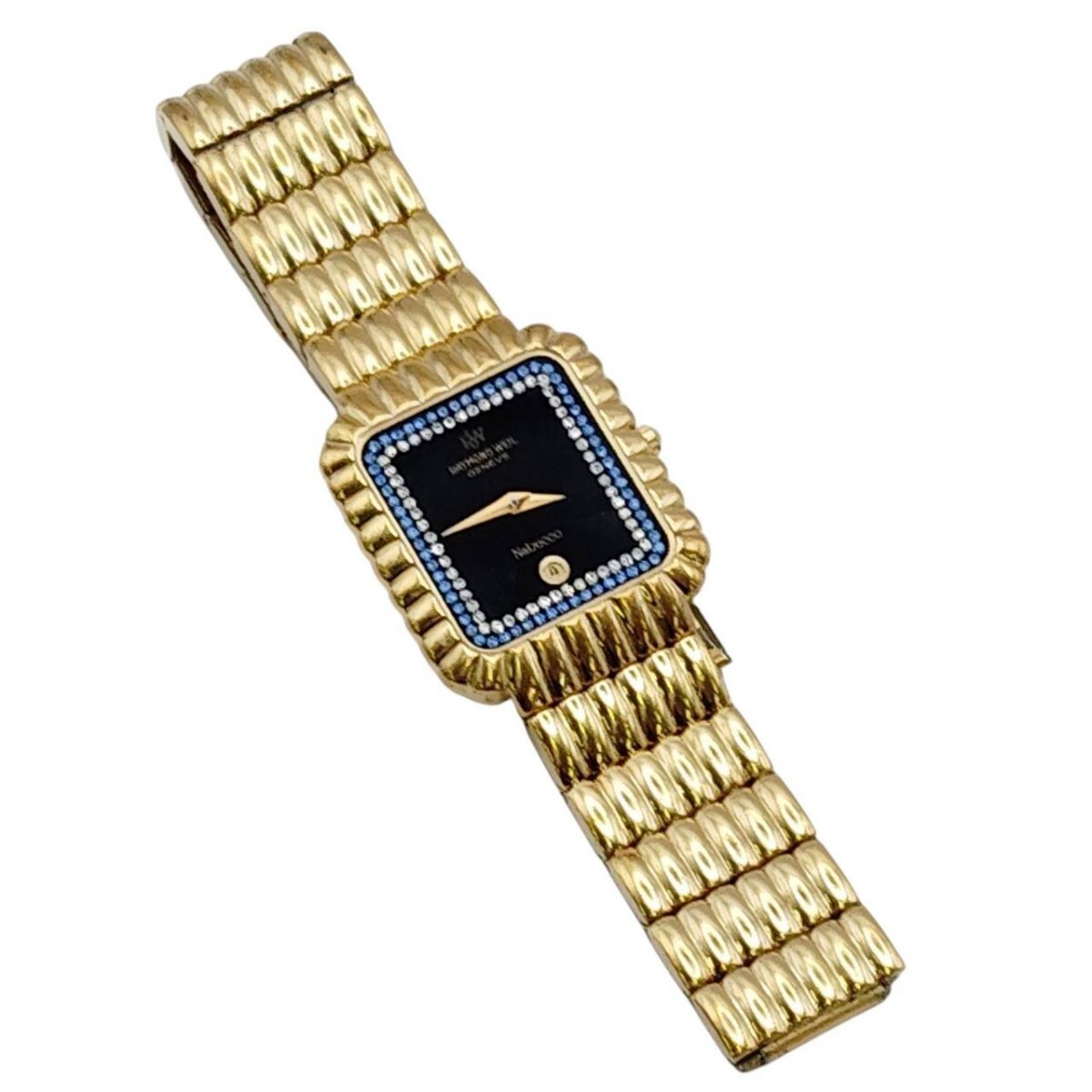 S-07907 RAYMOND WEIL レイモンドウィル ナブッコ 4707 クォーツ デイト 石付 黒文字盤 18K GOLD ELECTROPLATED 10M 動作未確認 現状品 18