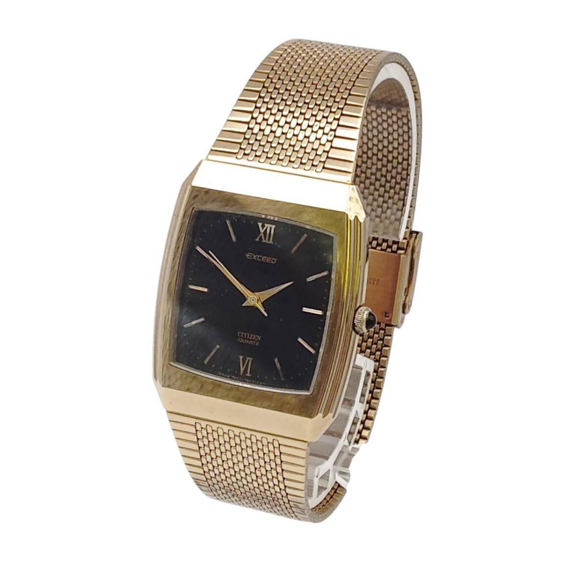 S-08038 CITIZEN シチズン EXCEED エクシード クォーツ QZ 4-795733 K ブラック文字盤 スクエア メンズ 腕時計 動作未確認 現状品 015