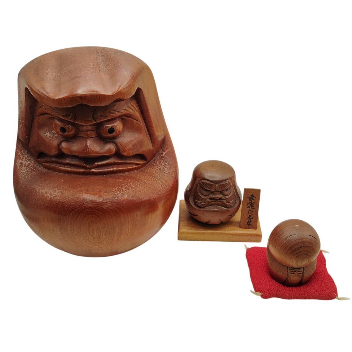 S-08217 ダルマ 木彫り 達磨 だるま 木製 置物 縁起物 3点セット オブジェ 昭和レトロ アンティーク 骨董 現状品 015