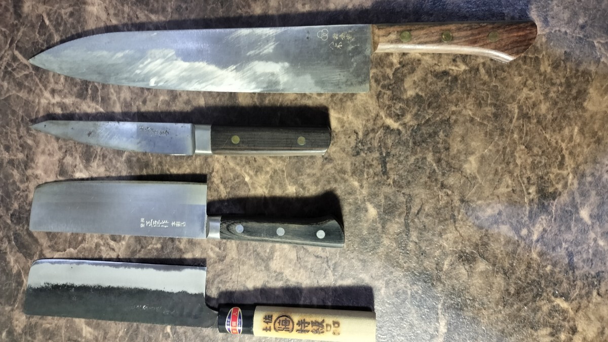名入り和包丁 4本セット 出刃 菜切 刺身包丁 銘あり 刃物 レトロ 中古品