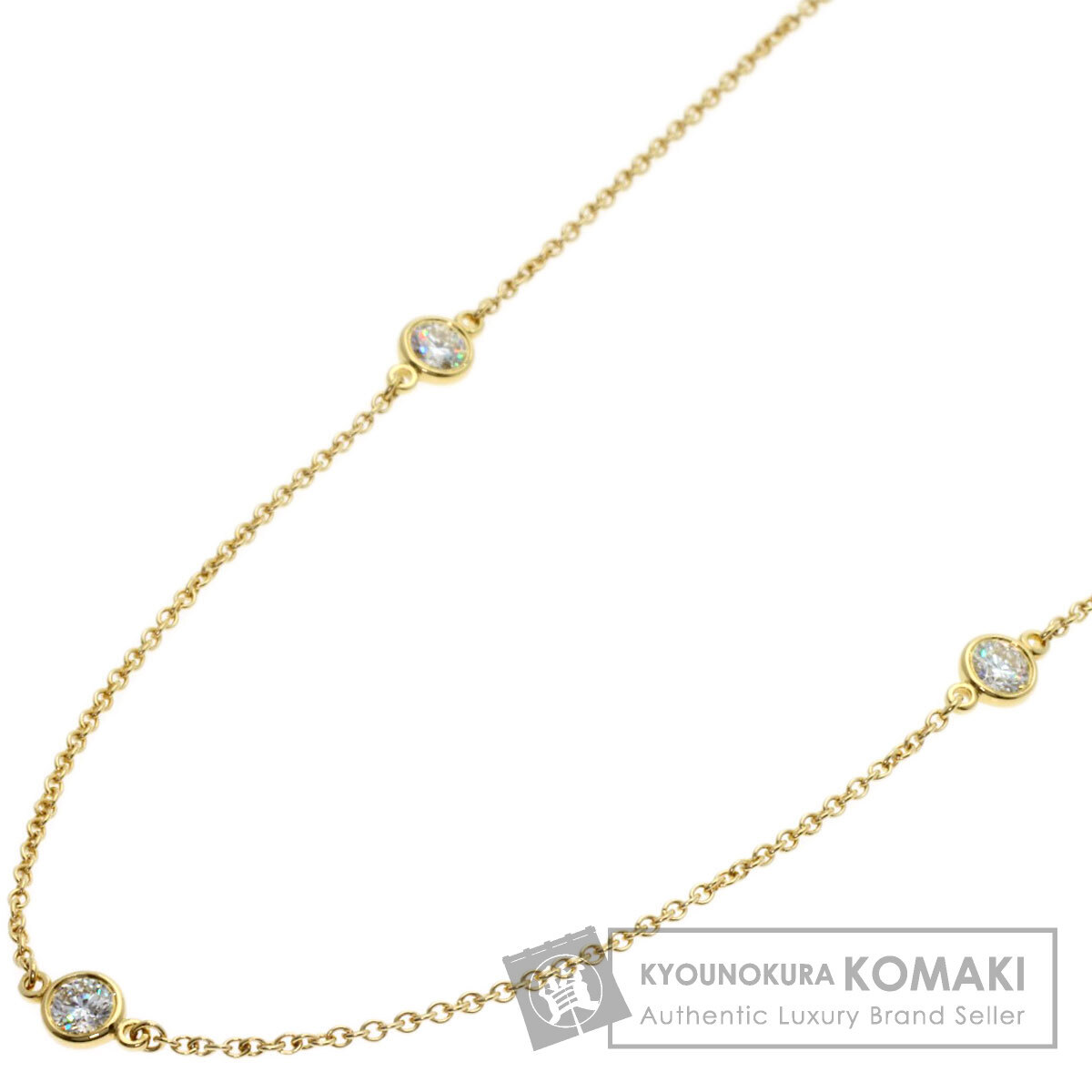 TIFFANY&Co. ティファニー バイザヤード 3P ダイヤモンド ネックレス K18イエローゴールド レディース 中古