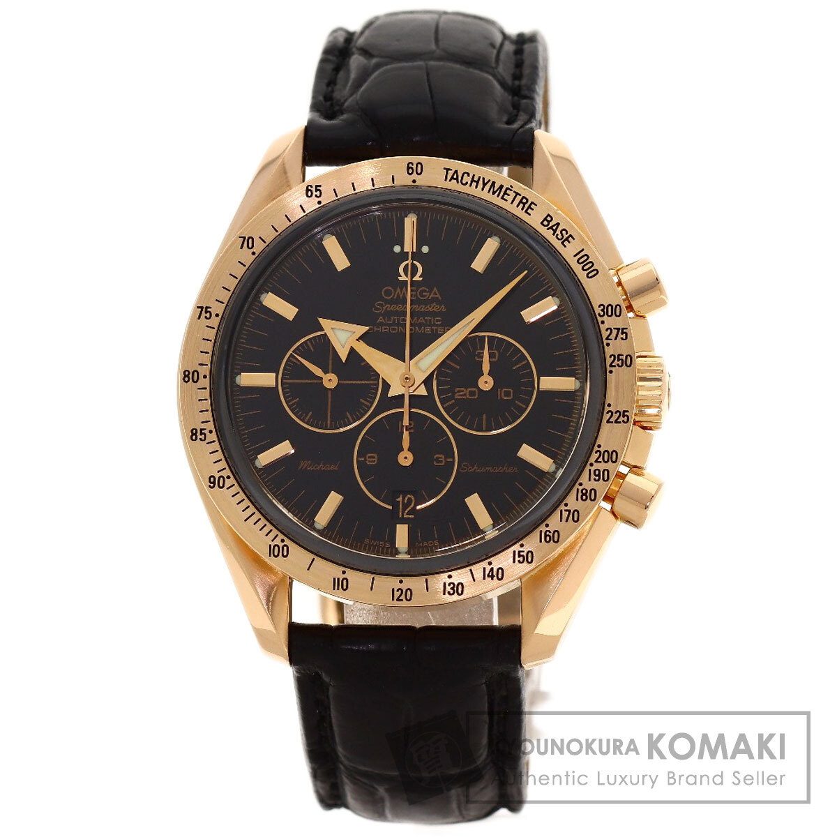 OMEGA オメガ 3659.50.31 スピードマスター ブロードアロー レッドゴールド シューマッハ 腕時計 K18ピンクゴールド 革 メンズ 中古