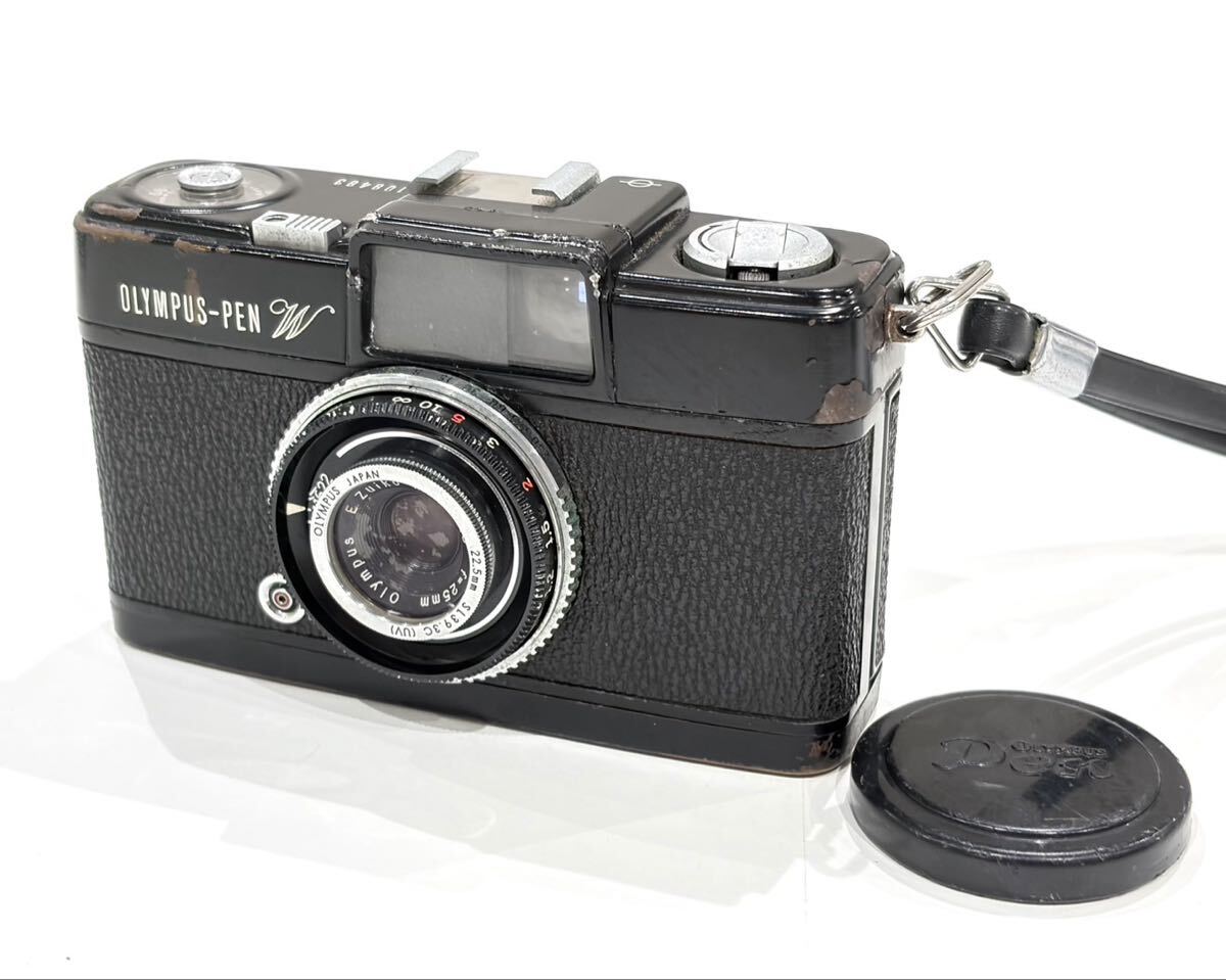 【希少】OLYMPUS オリンパス PEN W ペン ワイド E.Zuiko-W 1:2.8 f=25mm ブラック コンパクトフィルムカメラ 動作未確認