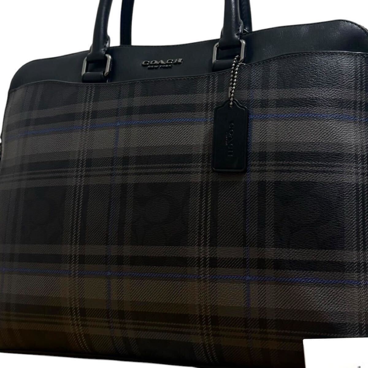 1円～【入手困難品】定価12万円 コーチ COACH トートバッグ ビジネスバッグ ブリーフケース A4 2way レザー メンズ レディース チェック柄
