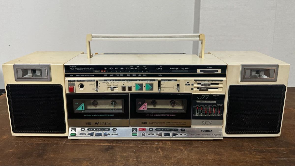 当時物 古い東芝ステレオラジオカセットレコーダーRT-SX77ホワイト/ 昭和レトロ 家電 テープ