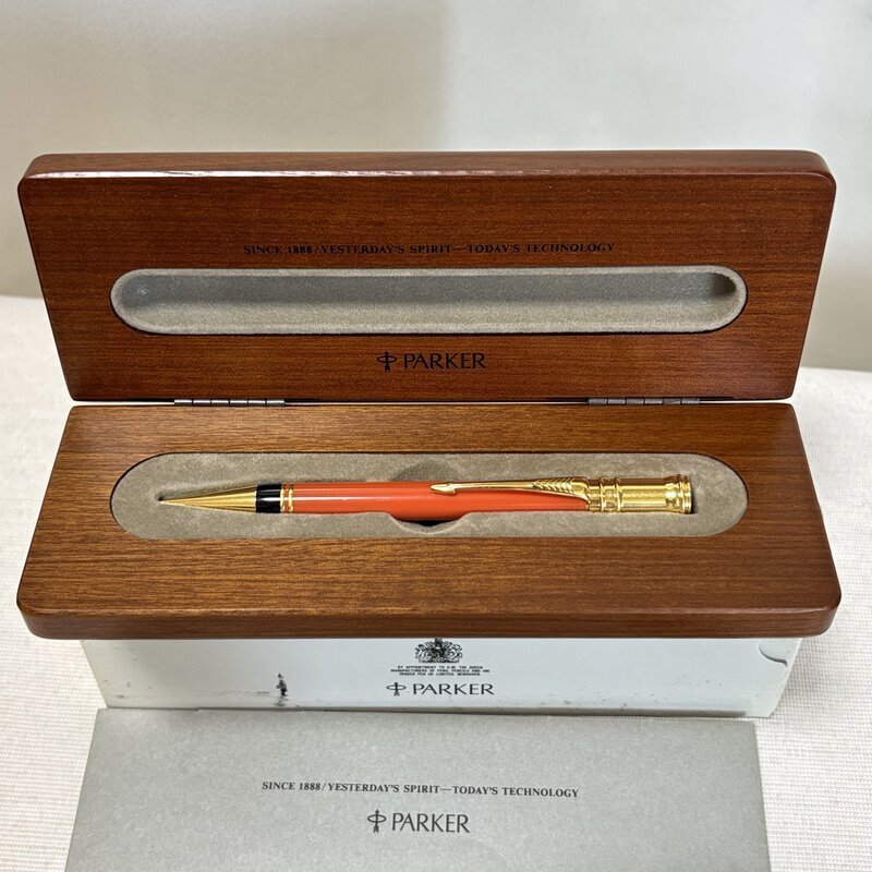 PARKER パーカー The Parker Duofold シャープペンシル ネーム刻印有 オレンジ 朱色 テラコッタ レンガ色 箱 ケース 揃い IW605BP02PRK_B