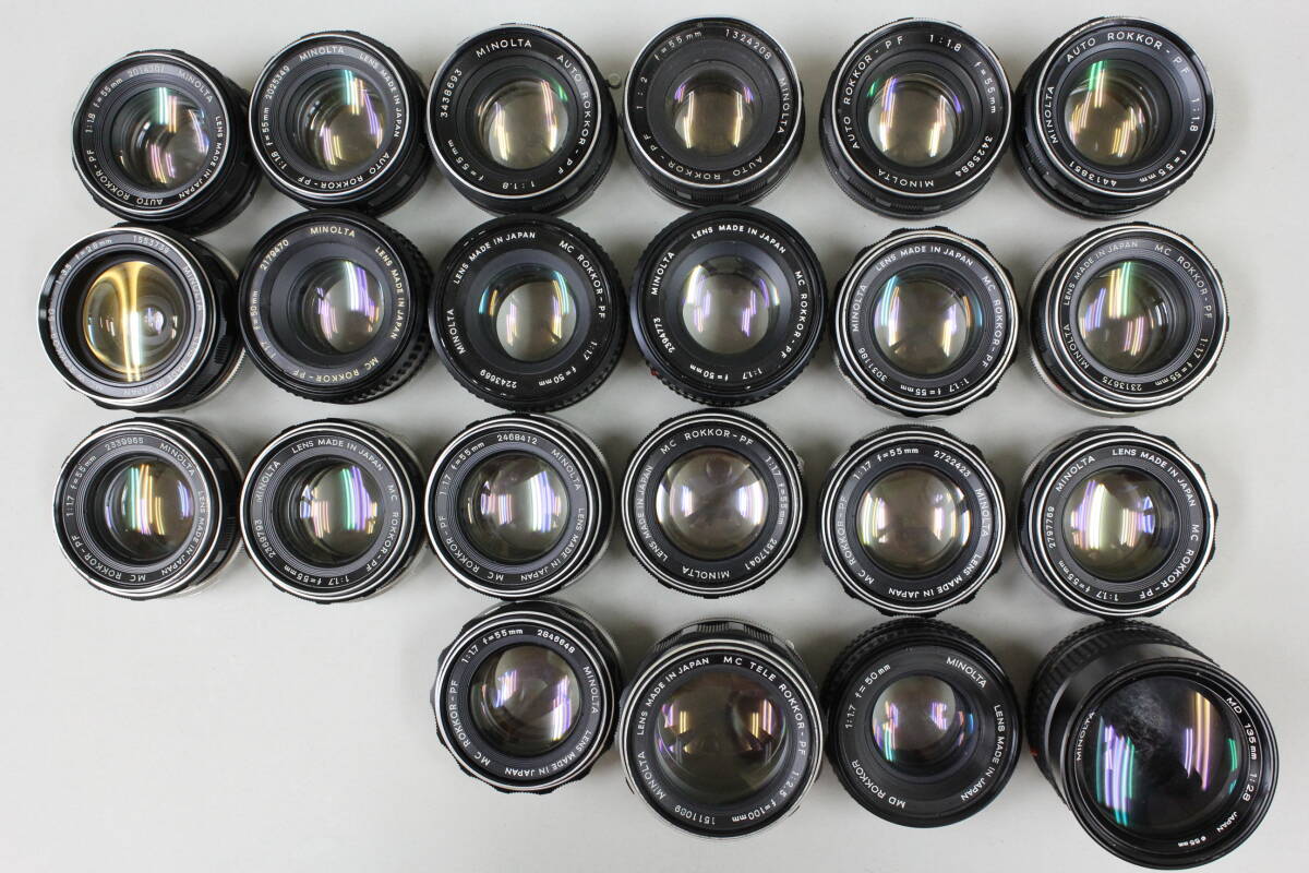 ■２０本まとめて■ ミノルタ（MINOLTA） ２２本まとめて AUTO ROKKOR-PF MC MD　135mm 100mm 55mm 50mm 28mm 単焦点レンズ ■同梱不可■