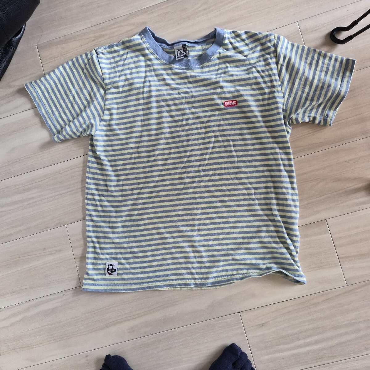 CHUMS チャムス ボーダーTシャツ 半袖 水色 黄色 Lサイズ