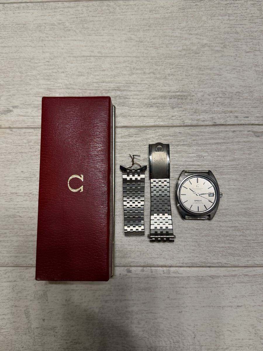 【PO-290】OMEGA クロノメーター　automatic 自動巻き 腕時計 稼働品 箱付き 稼働　ベルトジャンク　現状品　一円スタート ヴィンテージ