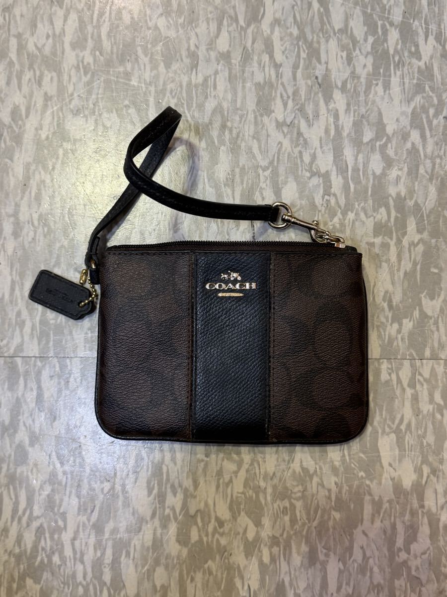 【PO-299】 COACH コーチ ポーチ シグネチャー ブラウン 小物入れ　ショルダーポーチ　現状品　一円スタート