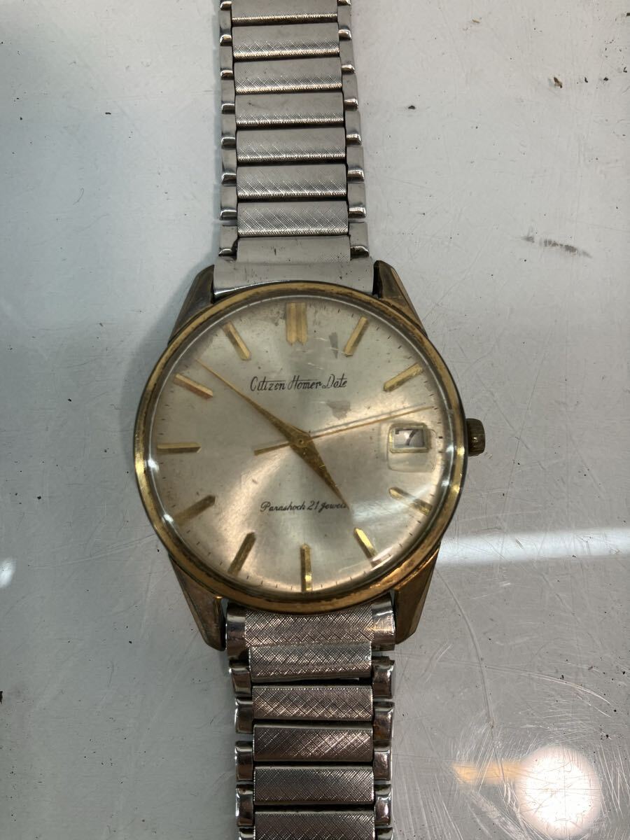 稼働品 CITIZEN シチズン HOMER DATE ホーマー デイト 3針 腕時計 デイト 手巻き 稼働品 アンティーク 21石 ベルト切れ 