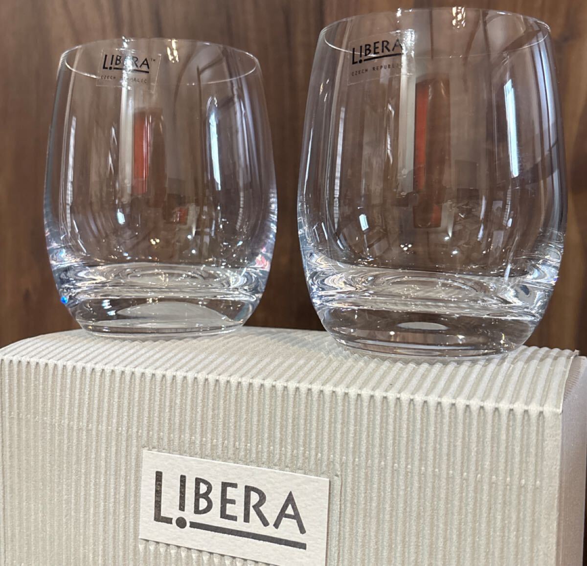 未使用 【 LIBERA チェコ製 ボヘミアン クリスタル グラス 2個セット 高さ95ミリ 口径70×70ミリ 容量300ml 】 ワイングラス コップ glass