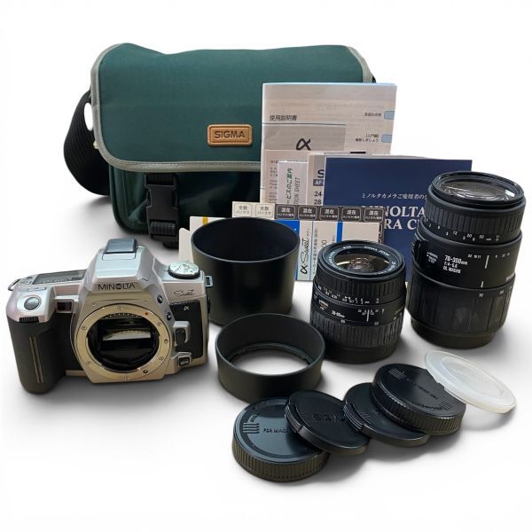 [80/B6-113/260330/12358/4276/SA300] MINOLTA α-Sweet フィルム 一眼レフカメラ ・ SIGMA 70-300mm F4-5.6 レンズ 動作未確認 現状品