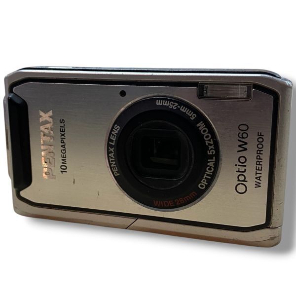 [60/B6-140/260423/12166/1403/TS300] PENTAX Optio W60 シルバー 5×ズーム ペンタックス デジカメ 動作未確認 現状品