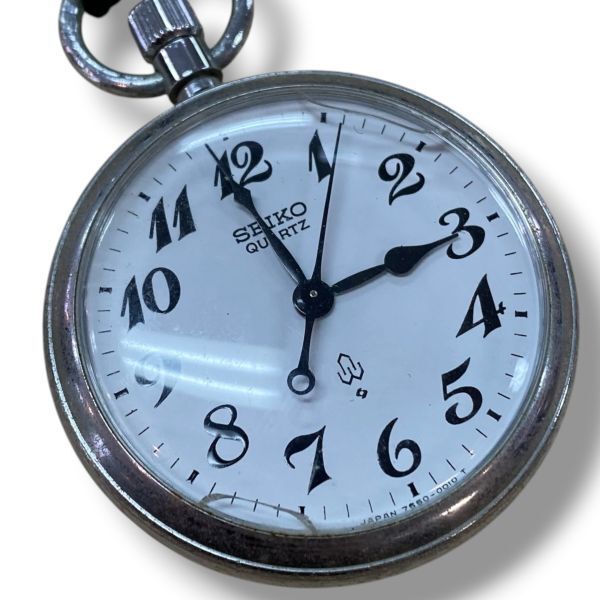 [60/B6-157/260402/12101/1302/TS300] SEIKO 7550-0010 クォーツ 文字盤ホワイト セイコー 懐中時計 現状品