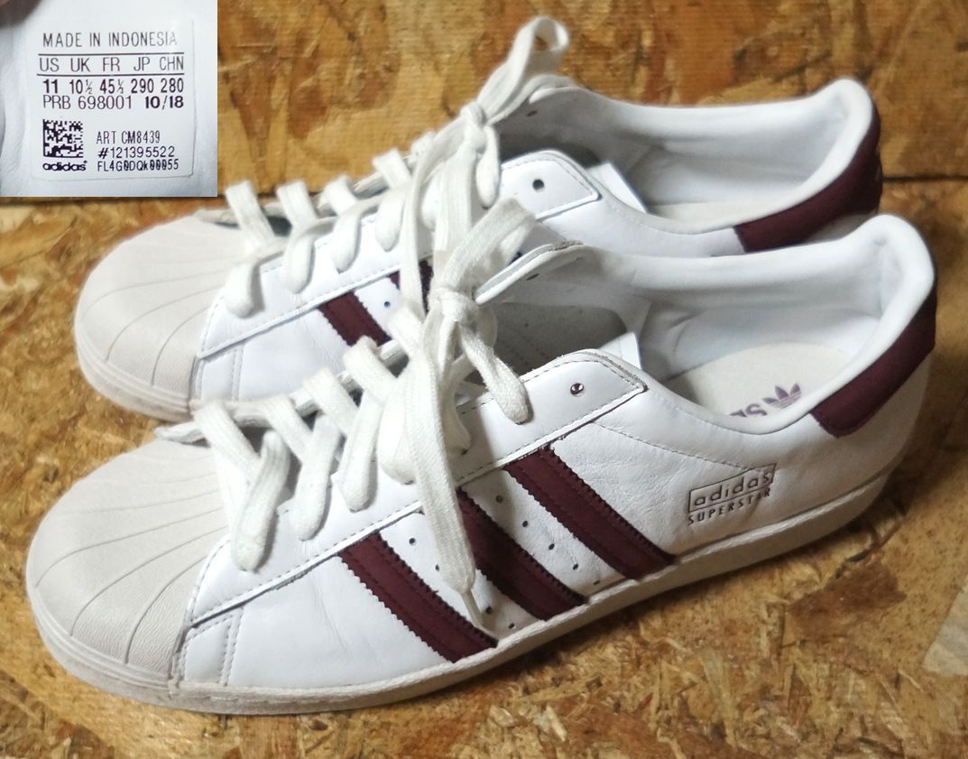 良品 adidas 本革 SUPER STAR 80S US11 29cm 白マルーン アディダス スーパースター80s CM8439 リアルレザー　