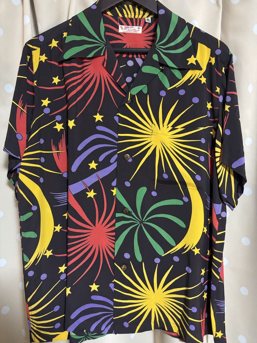 極美品 旧モデル Sun surf サンサーフ 花火柄 アロハシャツ ハワイアンシャツ M 東洋エンタープライズ 40s 50s 