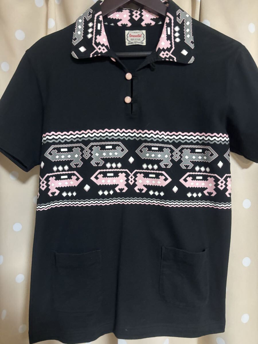 希少 美品 greaseville グリースビル Aztec スコーピオン プルオーバー ポロシャツ 黒ピン ロカビリー 40s 50s )検 groovin high 