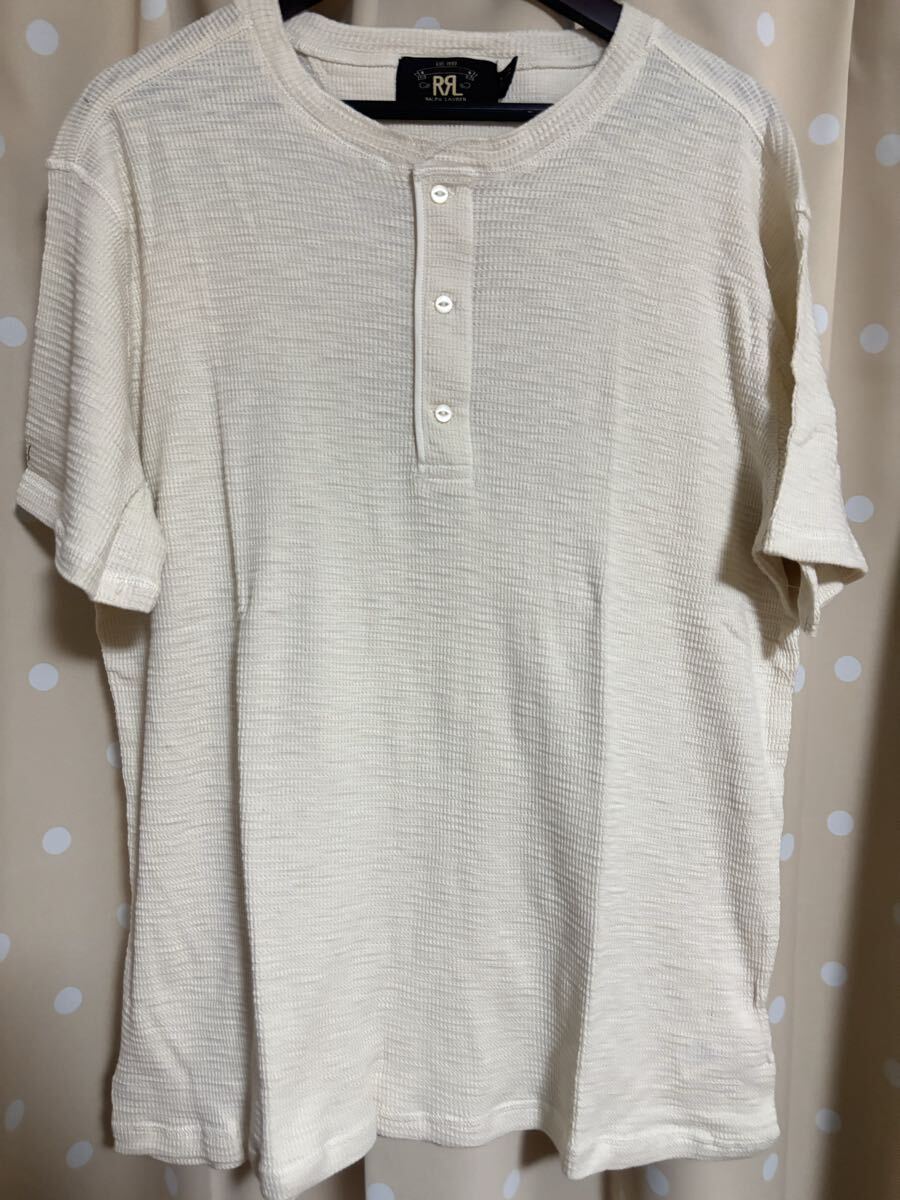 未使用品 RRL ダブルアールエル 生成 無地 ワッフル ヘンリーネック Tシャツ L ラルフローレン 40s 50s