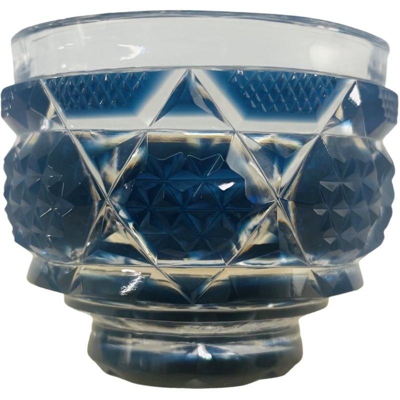復元 島津薩摩切子 色被せガラス 切子猪口 藍色 口径5.5cm 高さ5cm【中古】12606K53