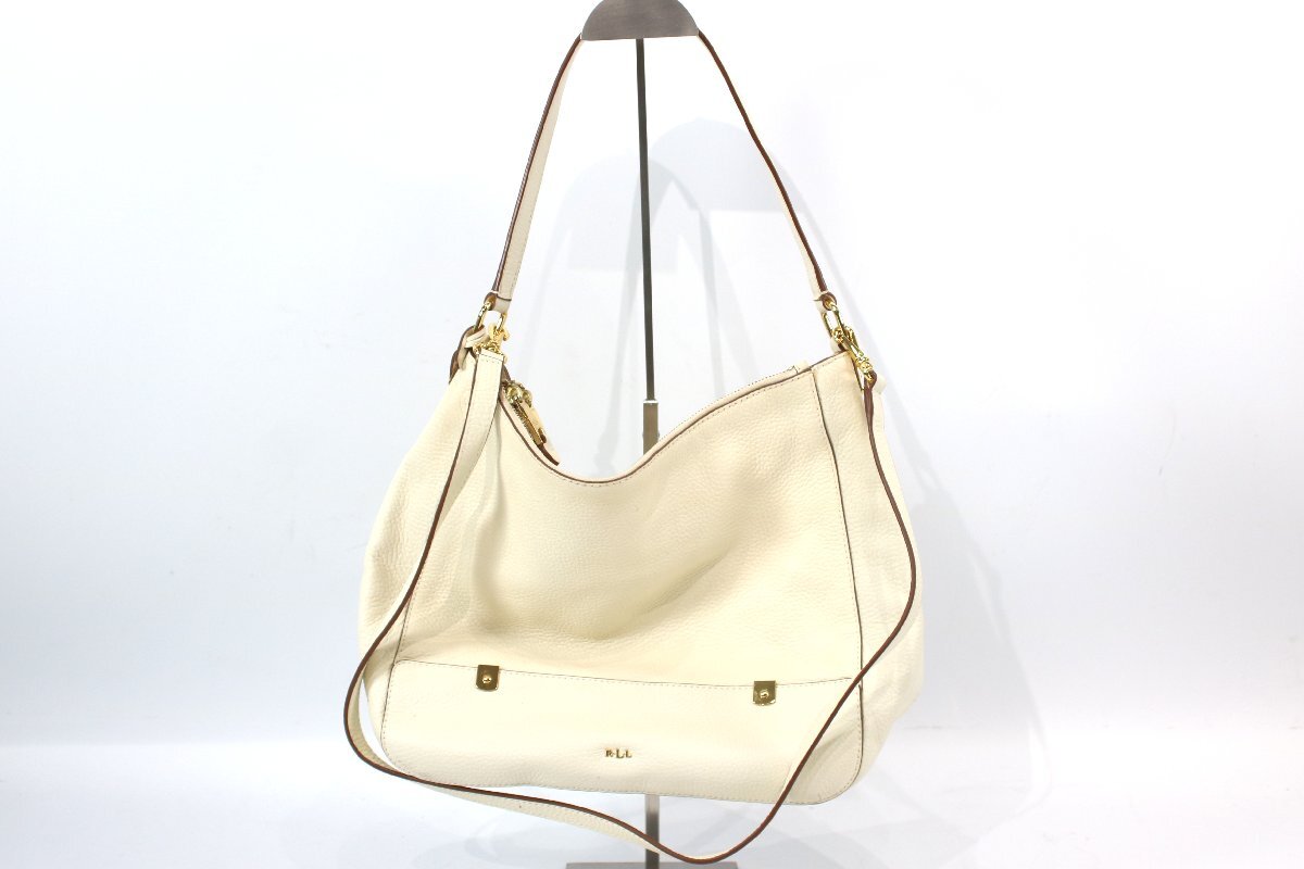 RLL Lauren Ralph Lauren ローレン ラルフローレン レザー ショルダーバッグ ホワイト系 バッグ 斜め掛け 肩掛け 鞄 レディース 6170-RS