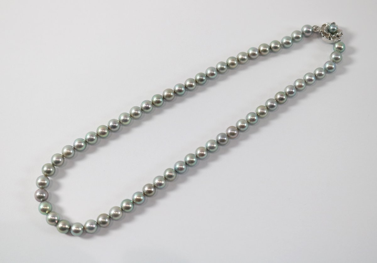 本真珠 パール ネックレス 約6.6-7.5mm珠 留め具 シルバー SILVER 刻印 グレー系 レディース アクセサリー 6102-YS